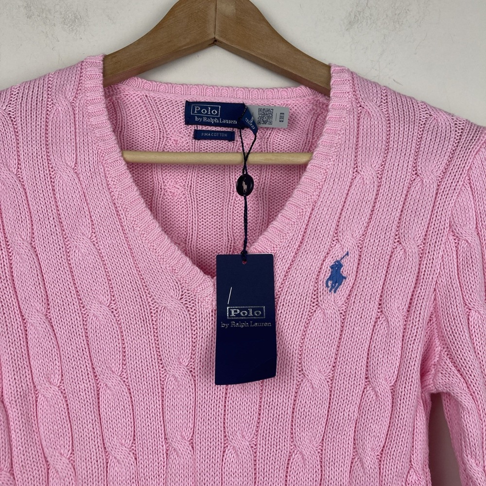 Polo Ralph Lauren V Neck Sweater Cotton Women's Small Pink NWT - Picture 7 of 9